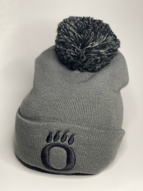 Gray Beanie with Black O Paw and Pom (OHS)