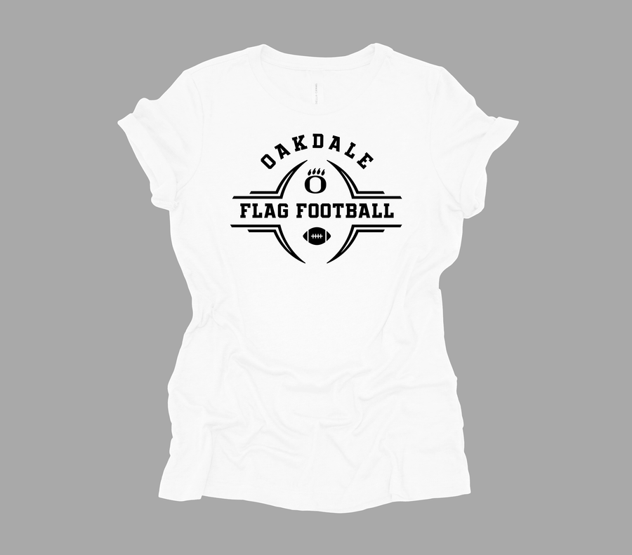 Oakdale Flag Football- Football Crest Design- White Shirt (OMS)