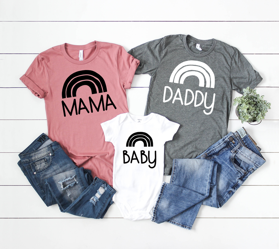 Daddy, Mama, and Baby Rainbow Shirt